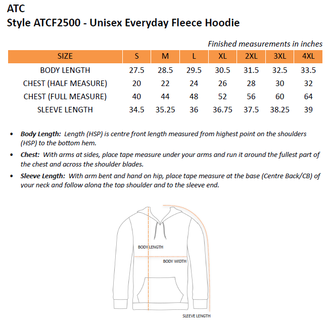 Example Listing: Hoodie (Heather Navy) with Brigs Crest (Meringue)