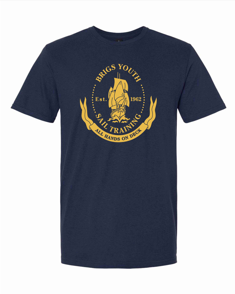 Example Listing: T-Shirt (Navy) with Brigs Crest (Gold)